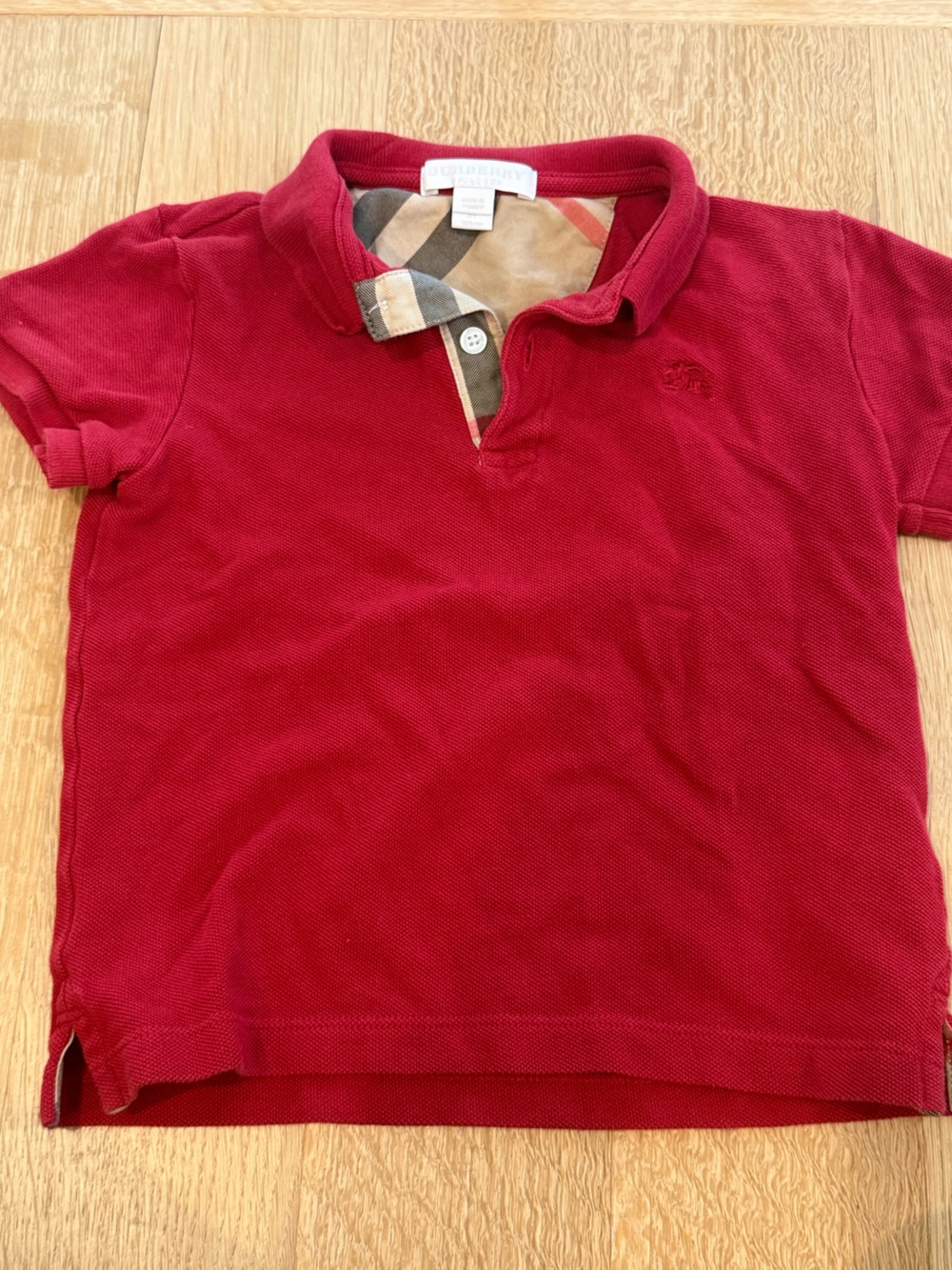 Burberry Kids Red Polo with Signature Check Trim 4Y